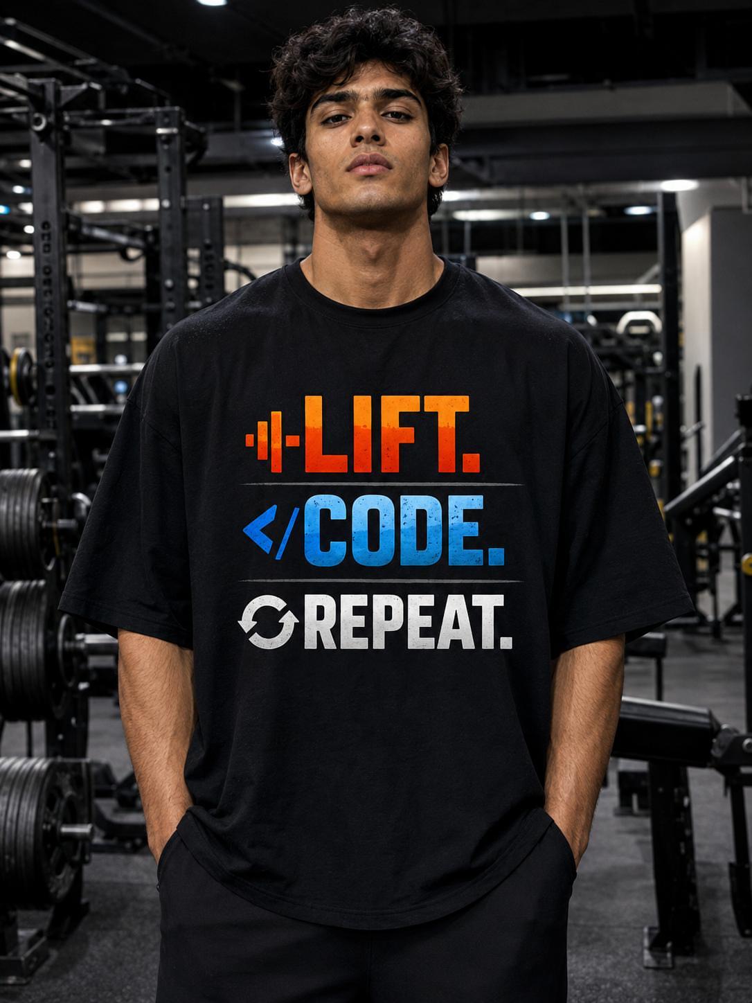 Lift. Code. Repeat. – Oversized T-Shirt